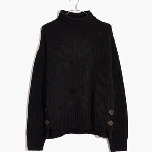 Madewell - Mockneck Black Knitted Side Button Pullover Sweater Size Small